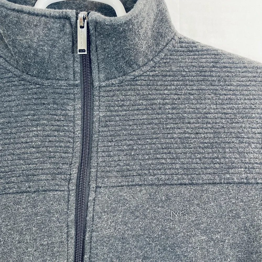 Michael Kors Jacket Mens Large Gray Fleece Bomber‎ Full Zip Stand Collar